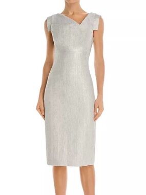 Sleek Silver Sheath Dress - V-Neck Cap Sleeve